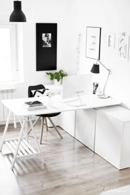 interior, design, desk, white