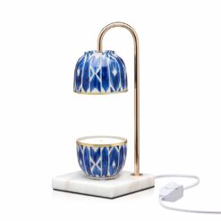 Candle Warmer Lamp with Hand-Painted Ceramic, Brass and Marble